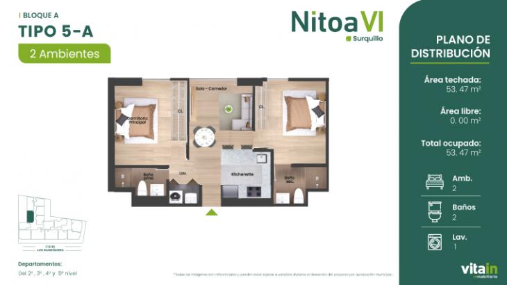 Plano del modelo TIPO-5-A del proyecto Edificio Nitoa 6 en Surquillo
