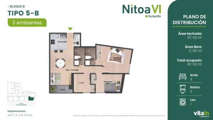 Plano del modelo TIPO-5-B del proyecto Edificio Nitoa 6 en Surquillo