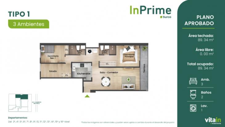 Plano del modelo TIPO - 1 del proyecto Edificio InPrime en Santiago De Surco