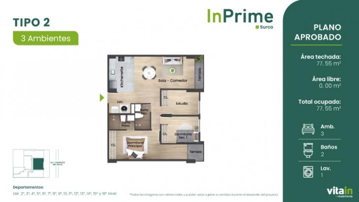 Plano del modelo TIPO - 2 del proyecto Edificio InPrime en Santiago De Surco