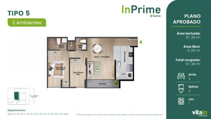 Plano del modelo TIPO - 5 del proyecto Edificio InPrime en Santiago De Surco