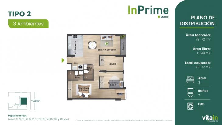 Plano del modelo TIPO - 2 del proyecto Edificio InPrime en Santiago De Surco