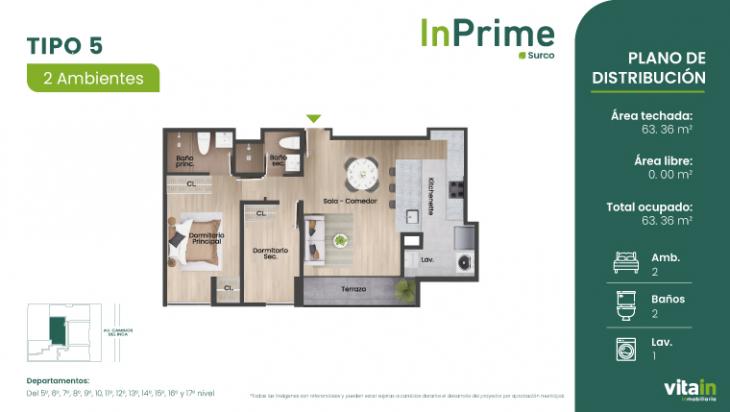 Plano del modelo TIPO - 5 del proyecto Edificio InPrime en Santiago De Surco