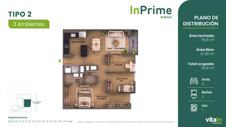 Plano del modelo TIPO - 2 del proyecto Edificio InPrime en Santiago De Surco