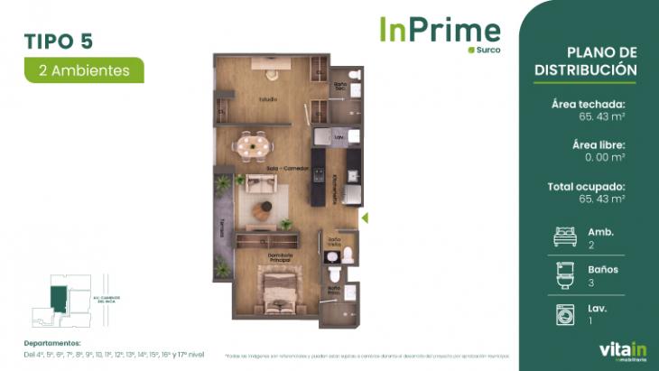 Plano del modelo TIPO - 5 del proyecto Edificio InPrime en Santiago De Surco