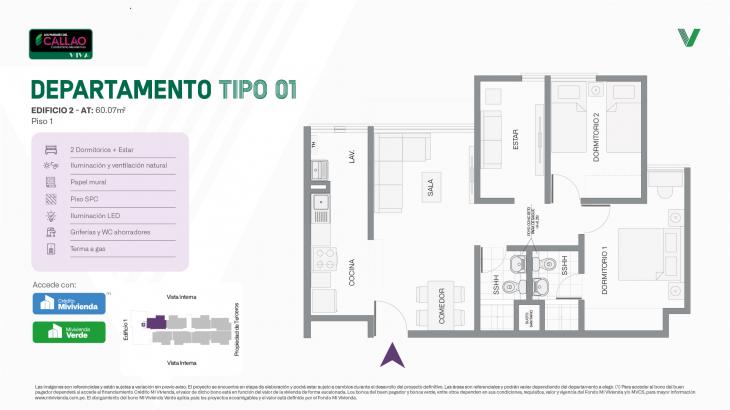 Plano del modelo Tipo 01 - Piso 1 del proyecto Los Parques del Callao Condominio Residencial (Edif. 2) en Callao