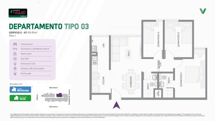 Plano del modelo Tipo 03 - Piso 1 del proyecto Los Parques del Callao Condominio Residencial (Edif. 2) en Callao