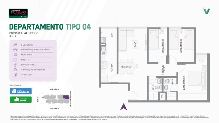 Plano del modelo Tipo 04 - Piso 1 del proyecto Los Parques del Callao Condominio Residencial (Edif. 2) en Callao