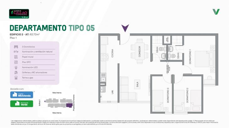 Plano del modelo Tipo 05 - Piso 1 del proyecto Los Parques del Callao Condominio Residencial (Edif. 2) en Callao