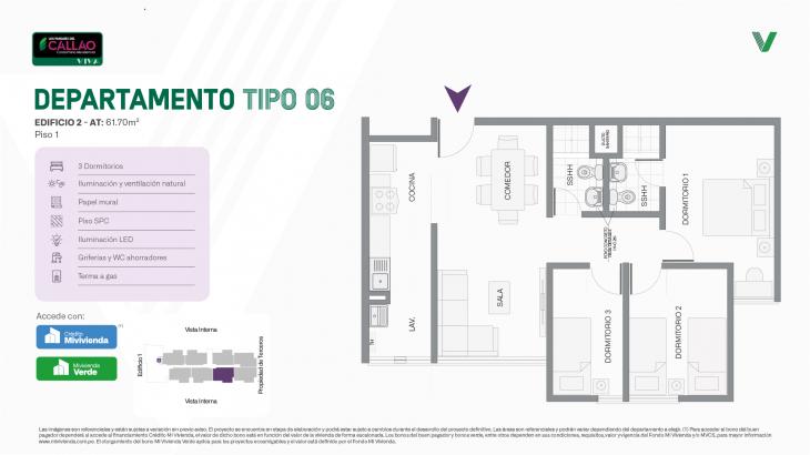 Plano del modelo Tipo 06 - Piso 1 del proyecto Los Parques del Callao Condominio Residencial (Edif. 2) en Callao