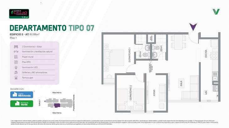 Plano del modelo Tipo 07 - Piso 1 del proyecto Los Parques del Callao Condominio Residencial (Edif. 2) en Callao