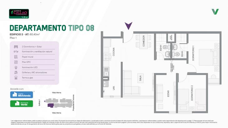 Plano del modelo Tipo 08 - Piso 1 del proyecto Los Parques del Callao Condominio Residencial (Edif. 2) en Callao