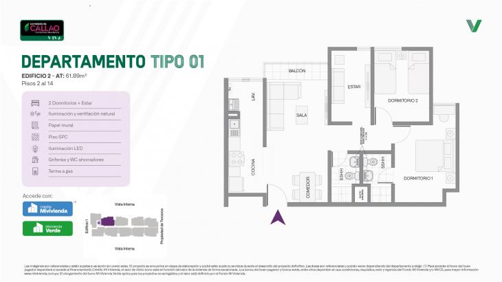 Plano del modelo Tipo 01 del proyecto Los Parques del Callao Condominio Residencial (Edif. 2) en Callao