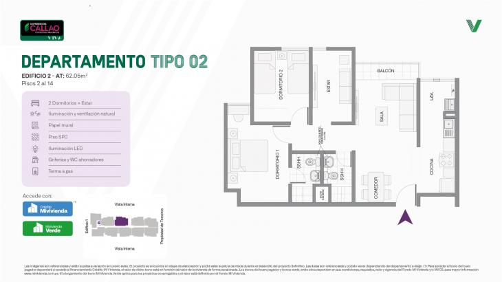 Plano del modelo Tipo 02 del proyecto Los Parques del Callao Condominio Residencial (Edif. 2) en Callao