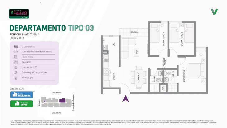 Plano del modelo Tipo 03 del proyecto Los Parques del Callao Condominio Residencial (Edif. 2) en Callao