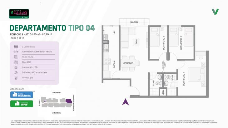 Plano del modelo Tipo 04 del proyecto Los Parques del Callao Condominio Residencial (Edif. 2) en Callao