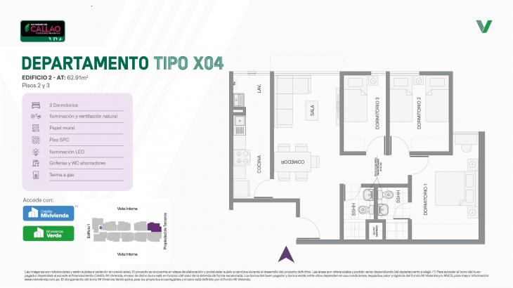 Plano del modelo Tipo X04 del proyecto Los Parques del Callao Condominio Residencial (Edif. 2) en Callao