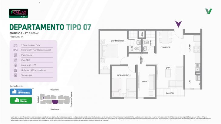 Plano del modelo Tipo 07 del proyecto Los Parques del Callao Condominio Residencial (Edif. 2) en Callao
