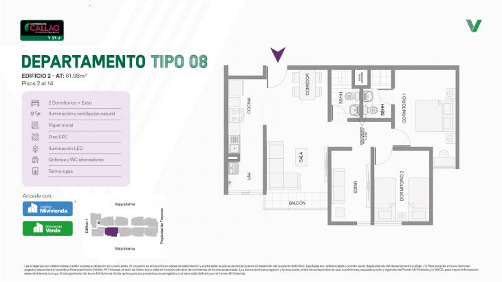Plano del modelo Tipo 08 del proyecto Los Parques del Callao Condominio Residencial (Edif. 2) en Callao