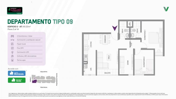 Plano del modelo Tipo 09 del proyecto Los Parques del Callao Condominio Residencial (Edif. 2) en Callao