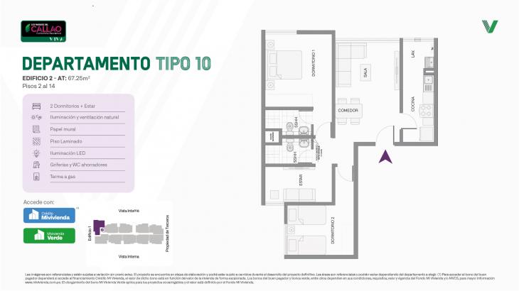 Plano del modelo Tipo 10 del proyecto Los Parques del Callao Condominio Residencial (Edif. 2) en Callao