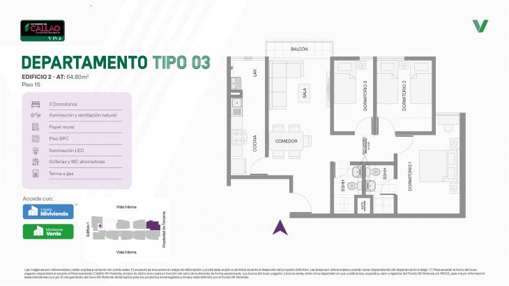 Plano del modelo Tipo 03 - Piso 15 del proyecto Los Parques del Callao Condominio Residencial (Edif. 2) en Callao