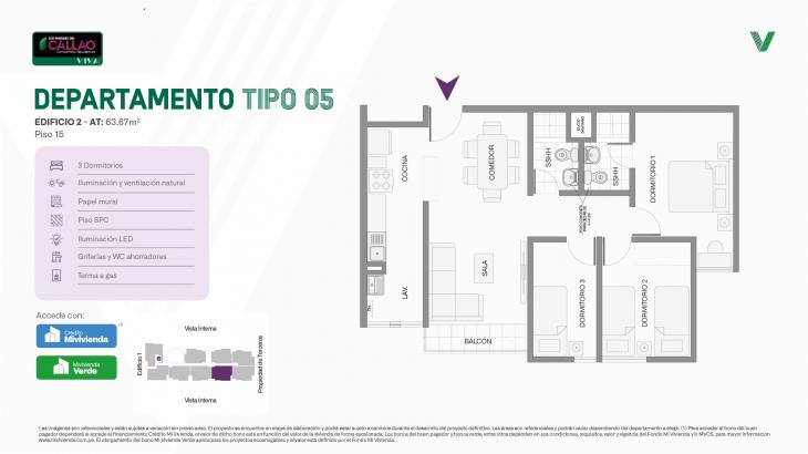 Plano del modelo Tipo 05 - Piso 15 del proyecto Los Parques del Callao Condominio Residencial (Edif. 2) en Callao