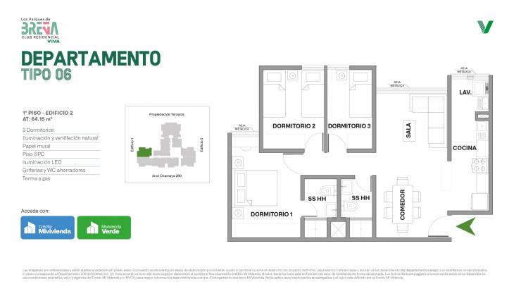 Plano del modelo Tipo 06 - Piso 1 del proyecto Los Parques de Breña Club Residencial en Breña