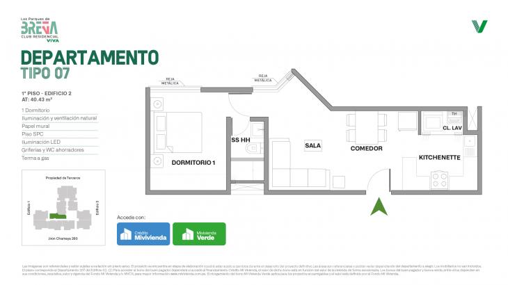 Plano del modelo Tipo 07 - Piso 1 del proyecto Los Parques de Breña Club Residencial en Breña
