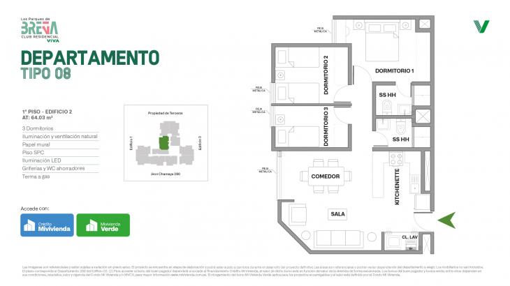 Plano del modelo Tipo 08 - Piso 1 del proyecto Los Parques de Breña Club Residencial en Breña