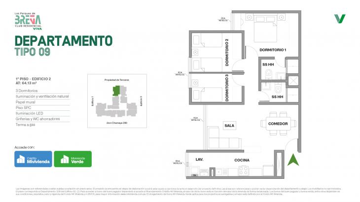Plano del modelo Tipo 09 - Piso 1 del proyecto Los Parques de Breña Club Residencial en Breña