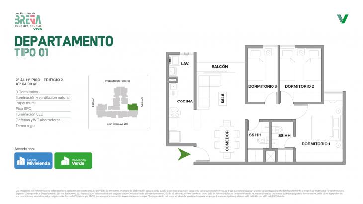 Plano del modelo Tipo 01 del proyecto Los Parques de Breña Club Residencial en Breña