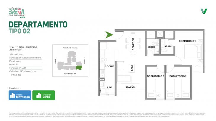 Plano del modelo Tipo 02 del proyecto Los Parques de Breña Club Residencial en Breña