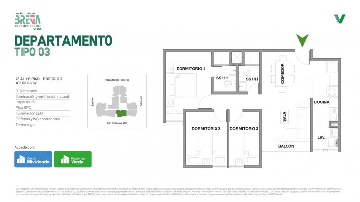 Plano del modelo Tipo 03 del proyecto Los Parques de Breña Club Residencial en Breña