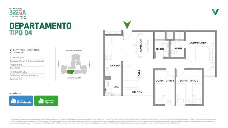 Plano del modelo Tipo 04 del proyecto Los Parques de Breña Club Residencial en Breña