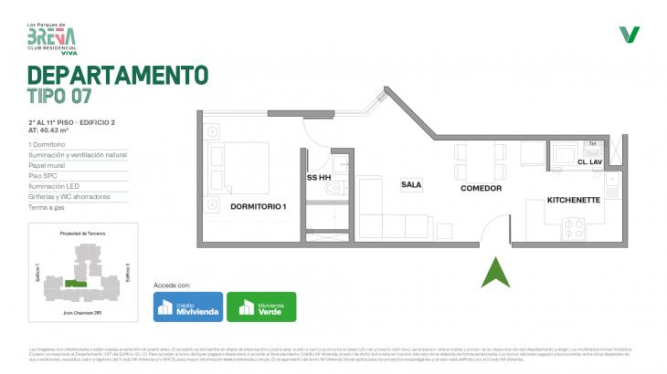 Plano del modelo Tipo 07 del proyecto Los Parques de Breña Club Residencial en Breña