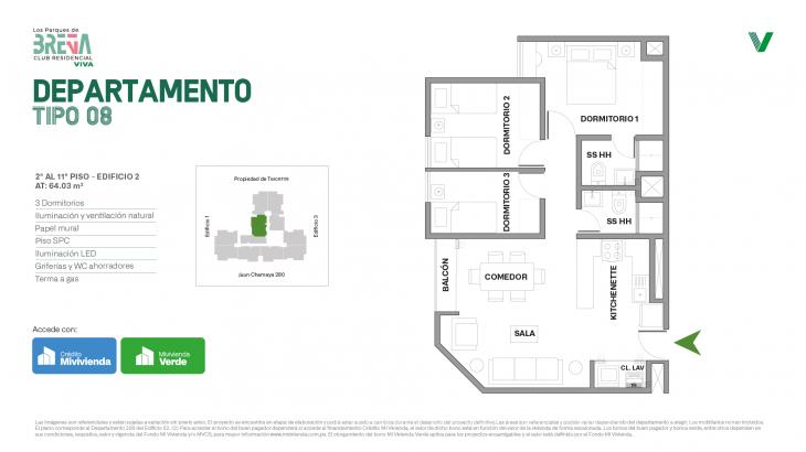 Plano del modelo Tipo 08 del proyecto Los Parques de Breña Club Residencial en Breña