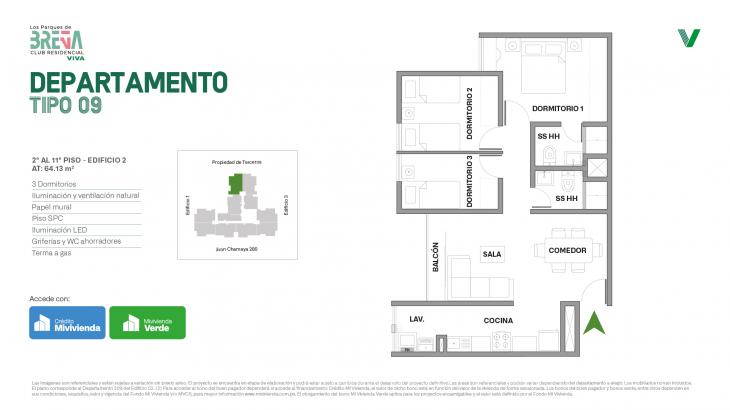 Plano del modelo Tipo 09 del proyecto Los Parques de Breña Club Residencial en Breña