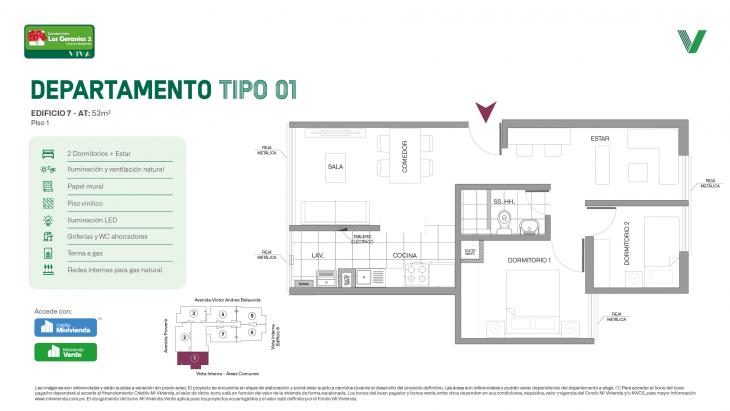 Plano del modelo Tipo X01 - Piso 1 del proyecto Los Geranios 2 Conjunto Residencial en Comas