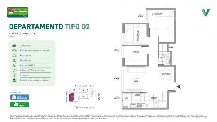 Plano del modelo Tipo X02 - Piso 1 del proyecto Los Geranios 2 Conjunto Residencial en Comas