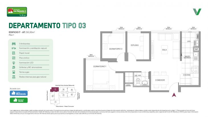 Plano del modelo Tipo X03 - Piso 1 del proyecto Los Geranios 2 Conjunto Residencial en Comas
