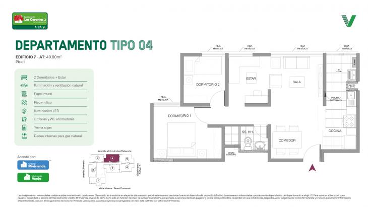 Plano del modelo Tipo X04 - Piso 1 del proyecto Los Geranios 2 Conjunto Residencial en Comas