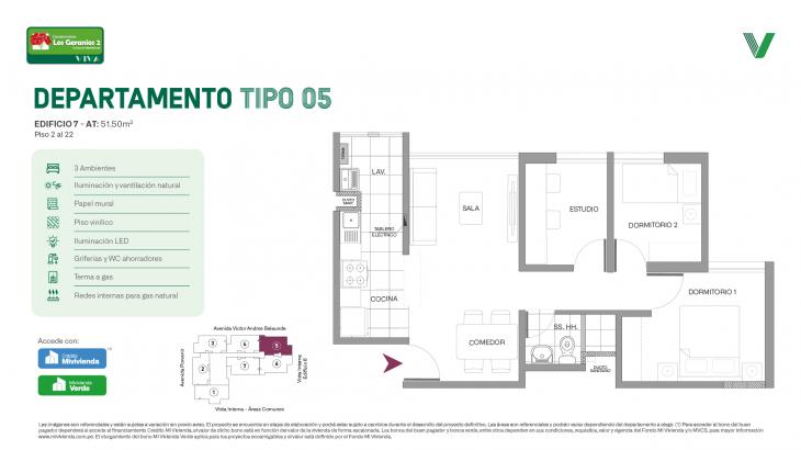 Plano del modelo Tipo X05 del proyecto Los Geranios 2 Conjunto Residencial en Comas