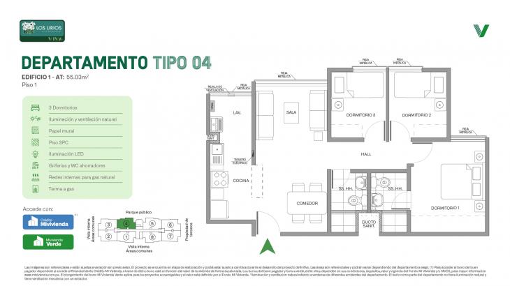 Plano del modelo E1 - Tipo 04 - Piso 1 del proyecto Los Lirios Villa Residencial en Comas