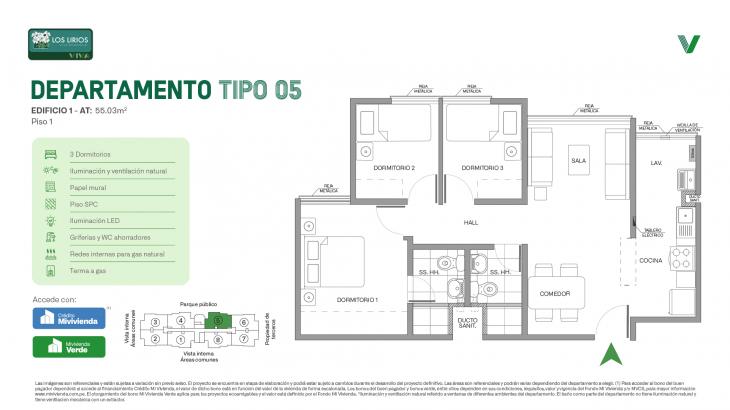 Plano del modelo E1 - Tipo 05 - Piso 1 del proyecto Los Lirios Villa Residencial en Comas
