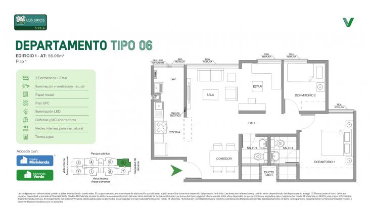 Plano del modelo E1 - Tipo 06 - Piso 1 del proyecto Los Lirios Villa Residencial en Comas