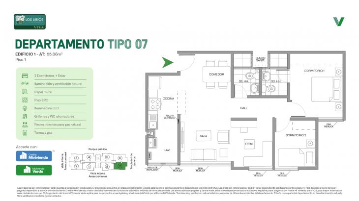 Plano del modelo E1 - Tipo 07 - Piso 1 del proyecto Los Lirios Villa Residencial en Comas