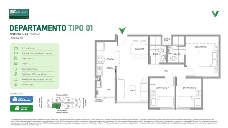 Plano del modelo E1 - Tipo 01 del proyecto Los Lirios Villa Residencial en Comas