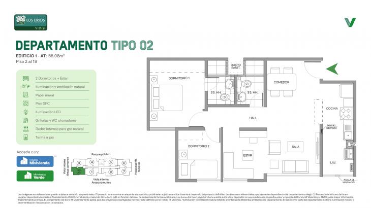 Plano del modelo E1 - Tipo 02 del proyecto Los Lirios Villa Residencial en Comas