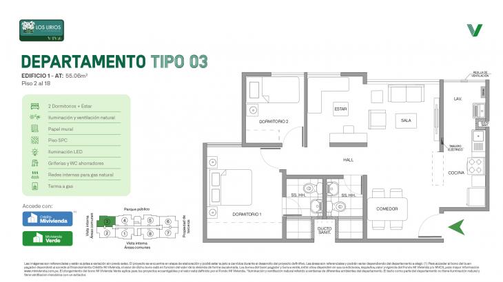 Plano del modelo E1 - Tipo 03 del proyecto Los Lirios Villa Residencial en Comas